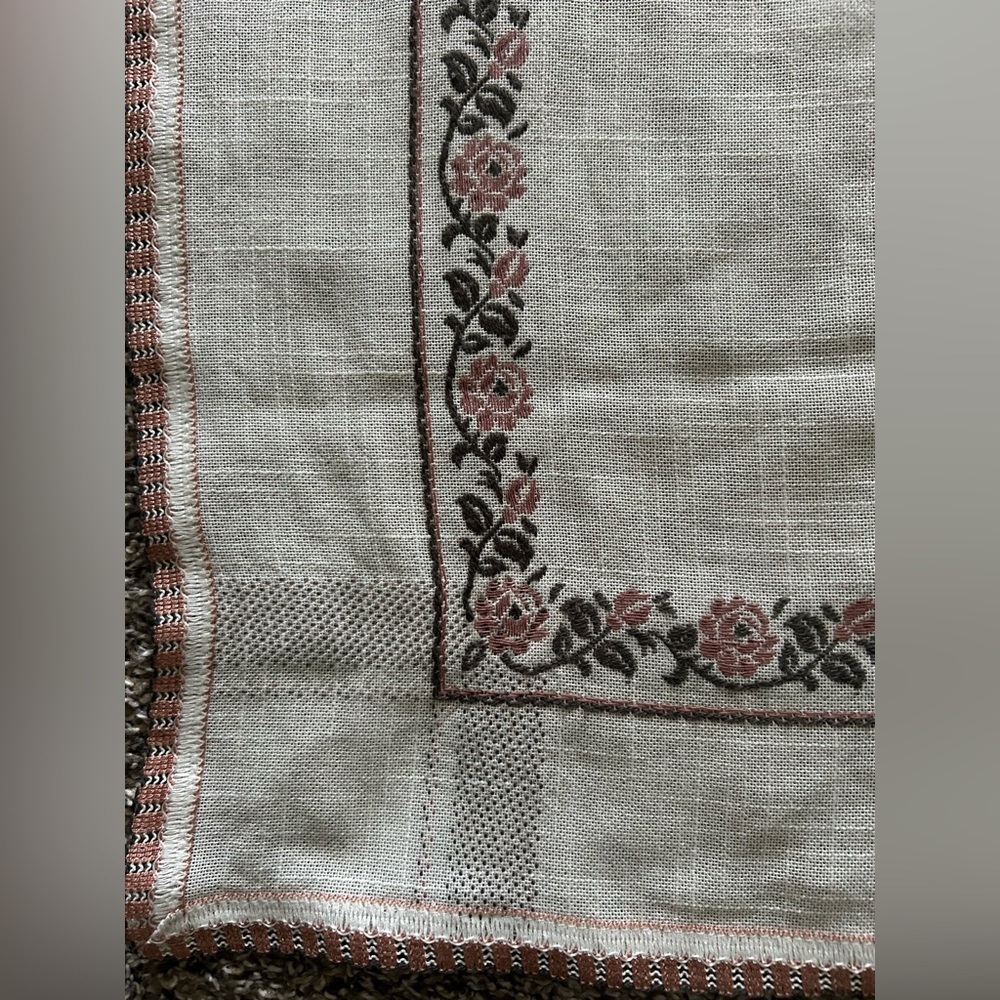 5/$25 Beautiful Embroidered floral tablecloth 64”x52” Made in West Germany - Picture 3 of 10